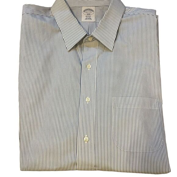 Brooks Brothers Regent Button Down Shirt Non Iron White Blue Stripes Mens 18 - Picture 1 of 10
